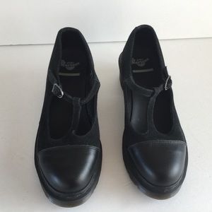 Dr. Martens Black T-Strap Leather & Suede Mary Jane Shoes